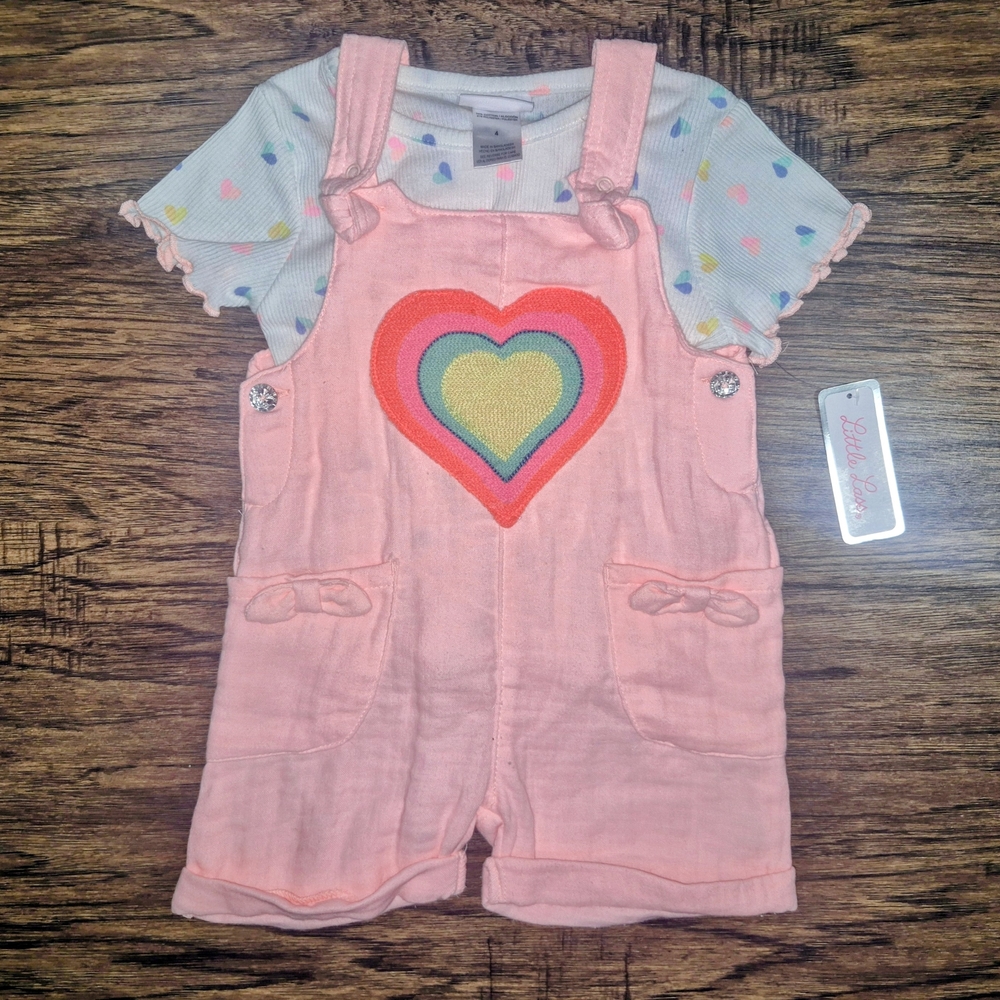 Little Lass Pink Overalls with Heart Design